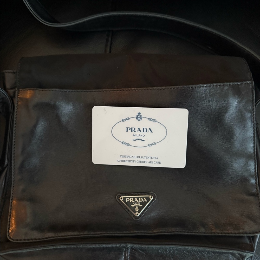 Prada Vintage Leather-Trimmed Tessuto Nylon Messenger Bag